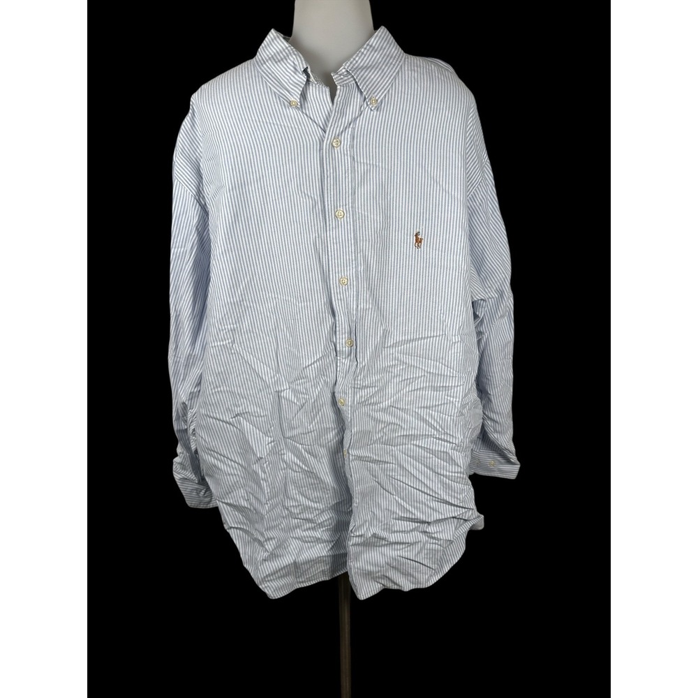 Men's Polo Ralph Lauren Blue Striped Button Down Long Sleeve Shirt Size 18/34